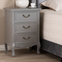 Baxton Studio JY18A028-Grey-NS Capucine Antique French Country Cottage Grey Finished Wood 3-Drawer Nightstand